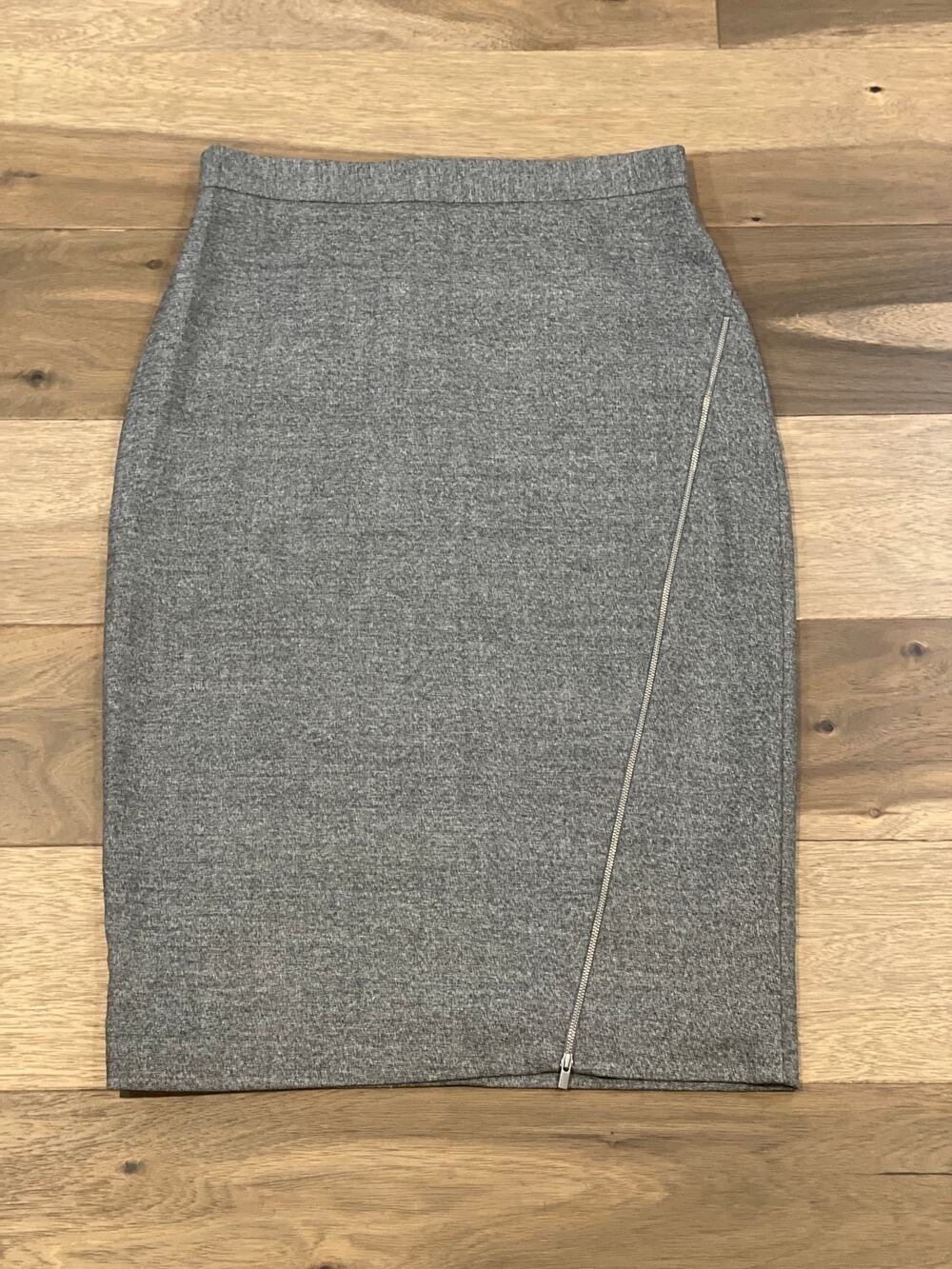 Banana Republic Gray Wool-Blend Pencil Mini Skirt with Diagonal Zip